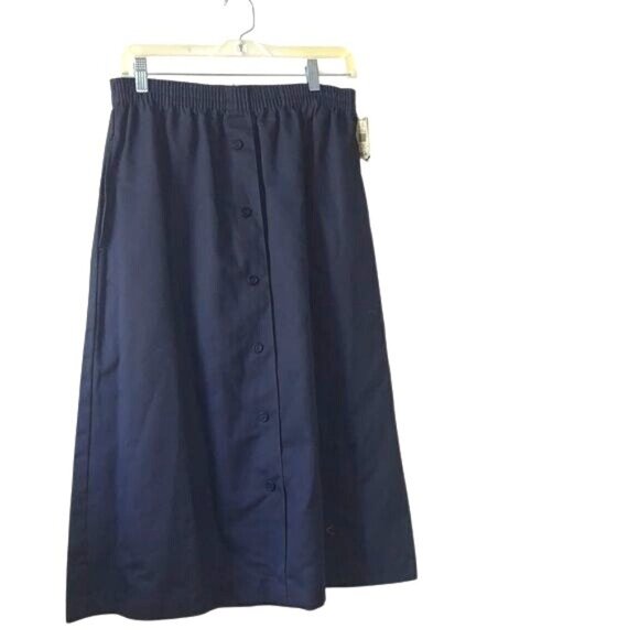Garan Womens Elastic Waist Navy Skirt With Button Front Relaxed Fit Cotton Blend - Picture 10 of 13